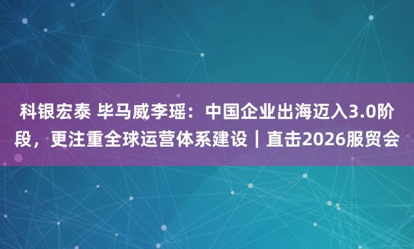 科银宏泰 毕马威李瑶：中国企业出海迈入3.0阶段，更注重全球运营体系建设｜直击2026服贸会